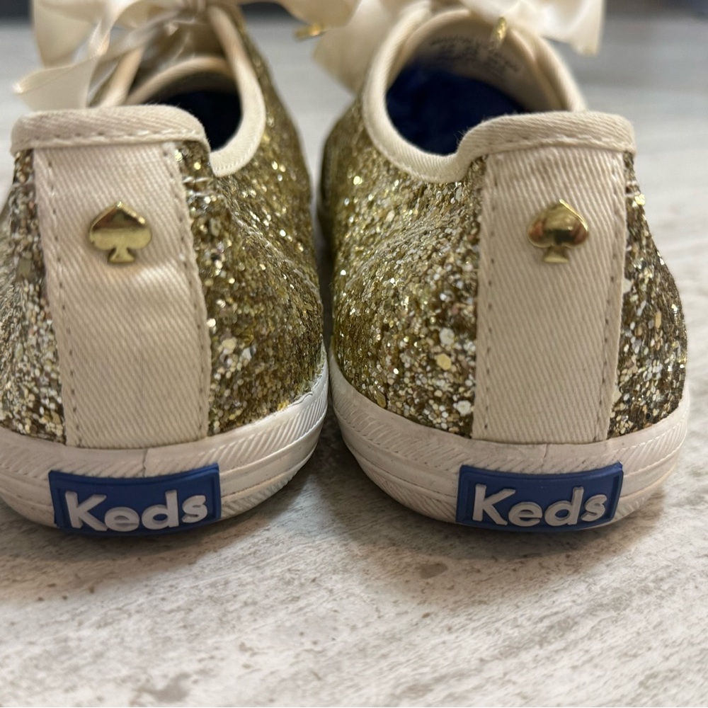 Kate Spade x Keds Gold Glitter Sneakers Satin Lace Size 7.5 - Picture 6 of 9
